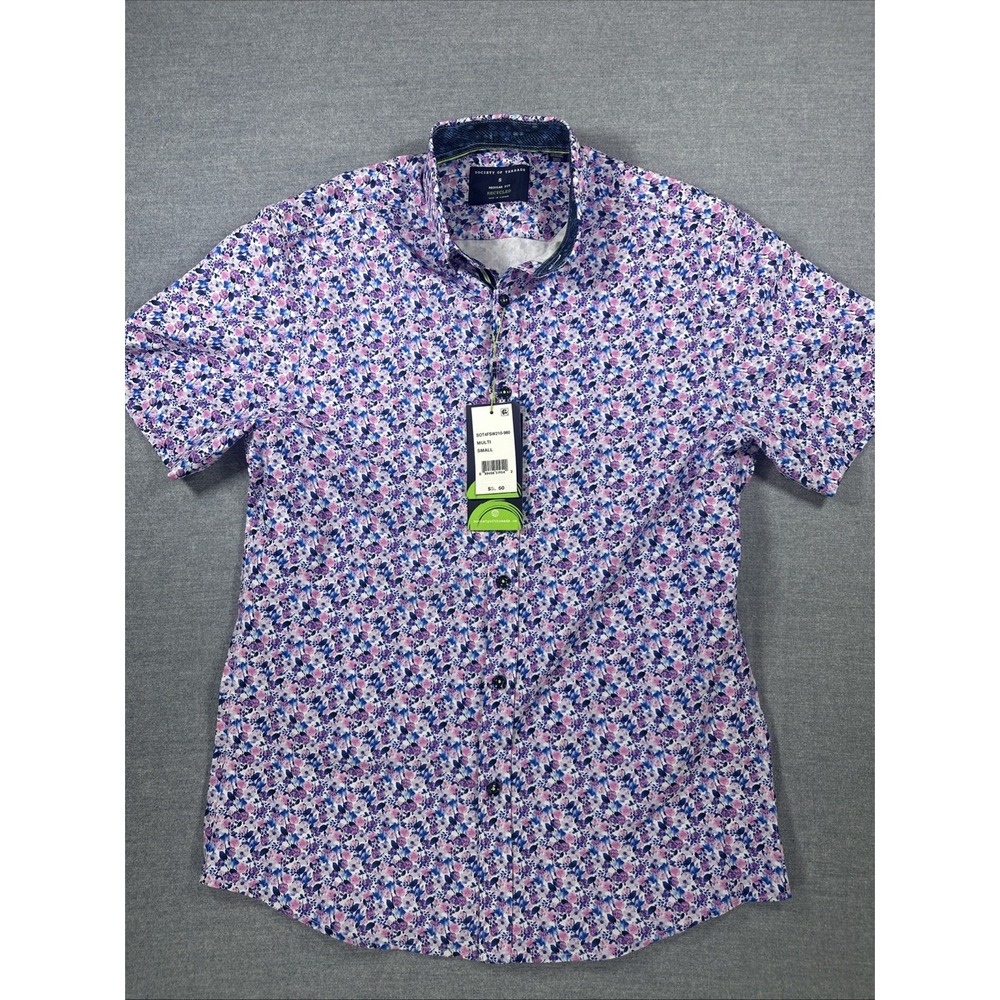 Society Of Threads Men's Short Sleeve Button Up Floral Collared Shirt Size Small